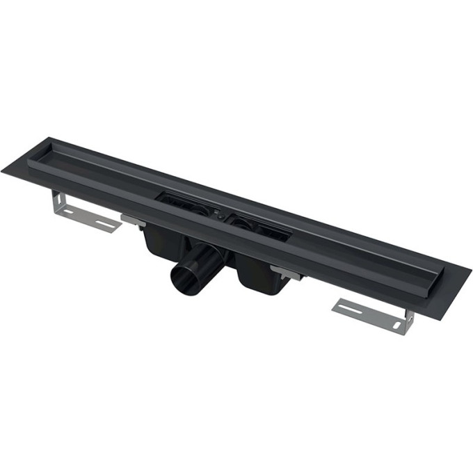 Водоотводящий желоб ALCAPLAST APZ1BLACK-1050 с порогами для перфорированной решетки, черный матовый, горизонтальный сток